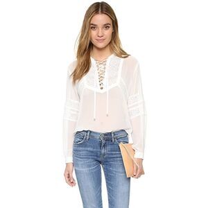 NEW THE KOOPLES blouse‎ white chiffon & plumetis peasant top cottagecore XS